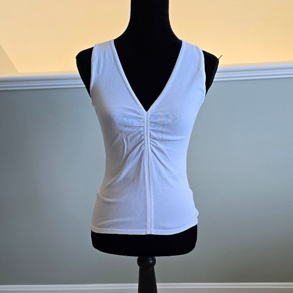 Nine West Petite Nine & Company Ruched White Sleeveless Tank Top